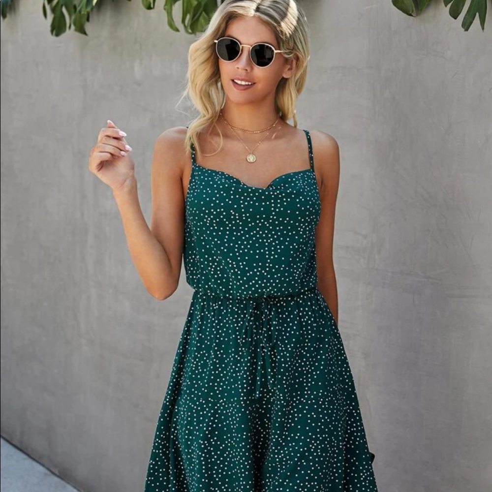 Polka dot front tie dress